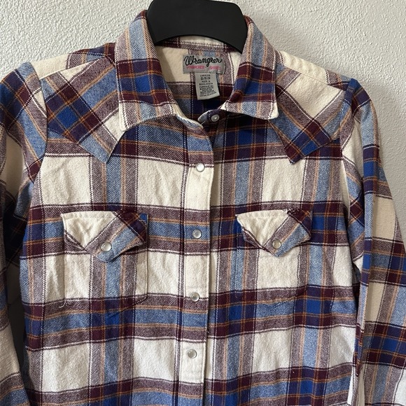 Wrangler Tops - Wrangler Wrancher Flannel Pearl Snap Shirt Long Sleeve Size Small Purple‎ Plaid